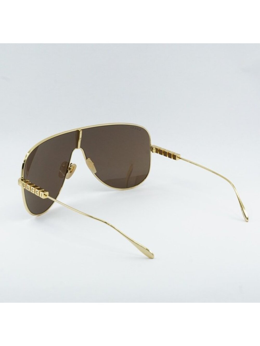Gucci GG1436S 002 Sunglasses Gold Shield Frame, Brown Lenses - Picture 11 of 12